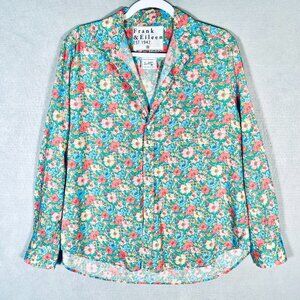 Frank and Eileen Shirt Womens M Green Cotton Floral Button Up Cottage Italy